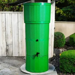 150L Rattan Wicker Effect Polybutt Water Butt - Lime Green