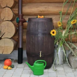 250L Barrique Oak Wood Effect Water Butt Barrel -EcoGrow Store 250l barrique oak wood effect water butt barrel 3 2 jpg