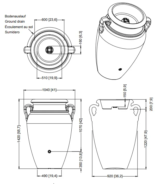 600L Antique Amphora Water Butt - Granite 4 600L Antique Amphora Water Butt - Granite - Image 2