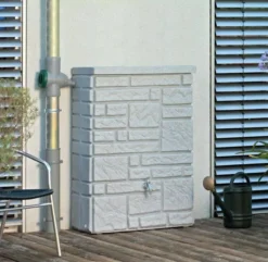 300L Maurano Stone Effect Water Butt - Granite -EcoGrow Store 3p technik decorative maurano stone wall effect water butt tanks granite 1 jpg