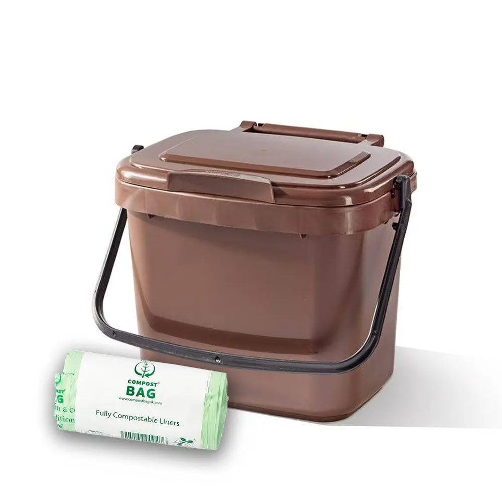 5ltr Brown Kitchen Caddy + 26 Pack Of Liners 3 5ltr Brown Kitchen Caddy + 26 Pack Of Liners